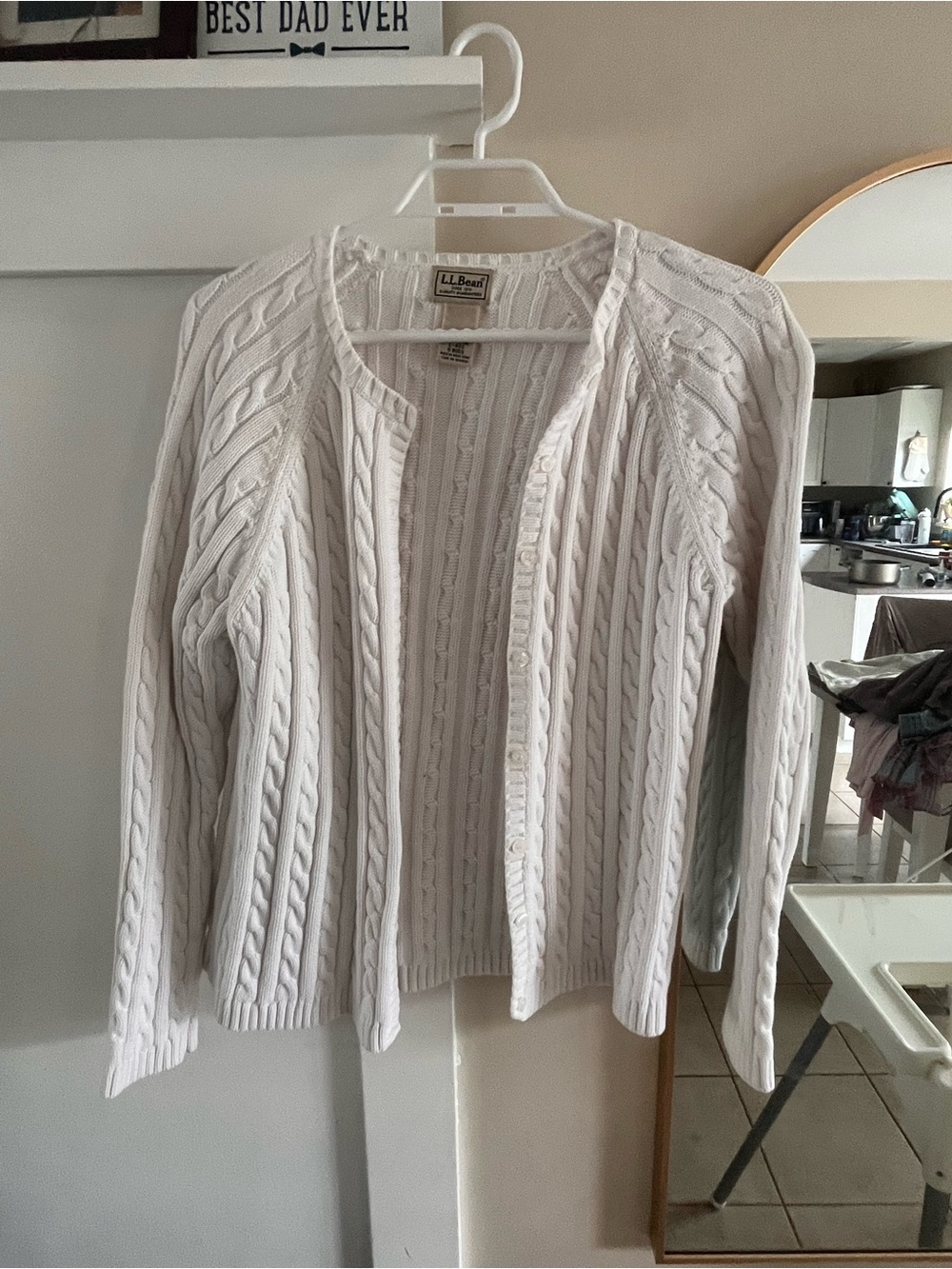 L.L. Bean Cream Cable-Knit Button Cardigan